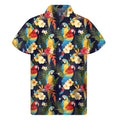 Parrot And Flower Pattern Print Men's Short Sleeve Shirt