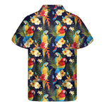Parrot And Flower Pattern Print Men's Short Sleeve Shirt