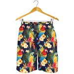 Parrot And Flower Pattern Print Men's Shorts