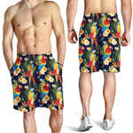 Parrot And Flower Pattern Print Men's Shorts