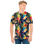 Parrot And Flower Pattern Print Men's T-Shirt