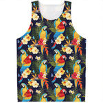 Parrot And Flower Pattern Print Men's Tank Top