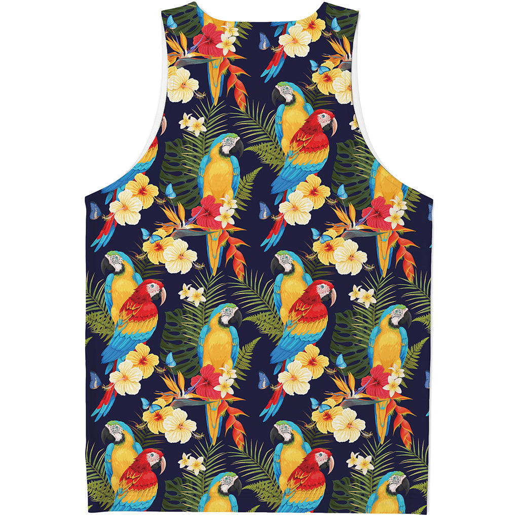 Parrot And Flower Pattern Print Men's Tank Top