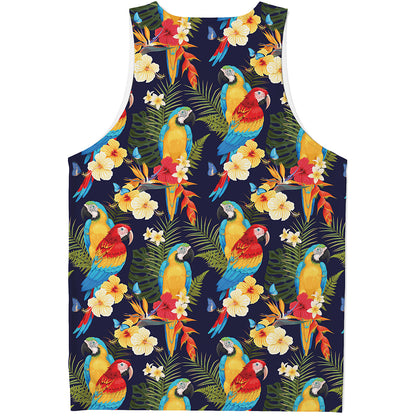 Parrot And Flower Pattern Print Men's Tank Top