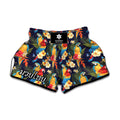 Parrot And Flower Pattern Print Muay Thai Boxing Shorts