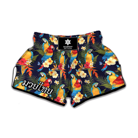Parrot And Flower Pattern Print Muay Thai Boxing Shorts