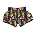 Parrot And Flower Pattern Print Muay Thai Boxing Shorts