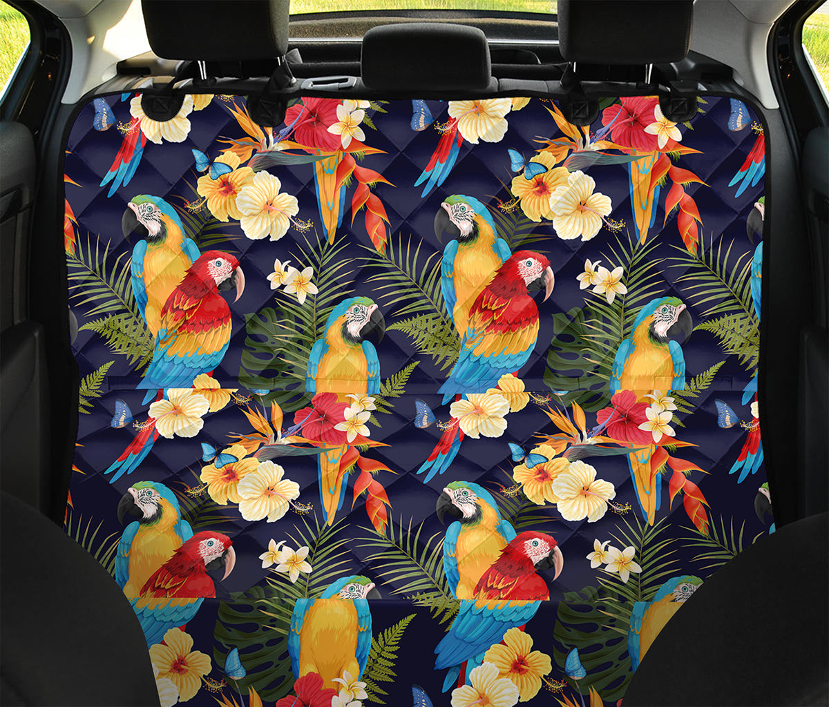 Parrot And Flower Pattern Print Pet Car Back Seat Cover