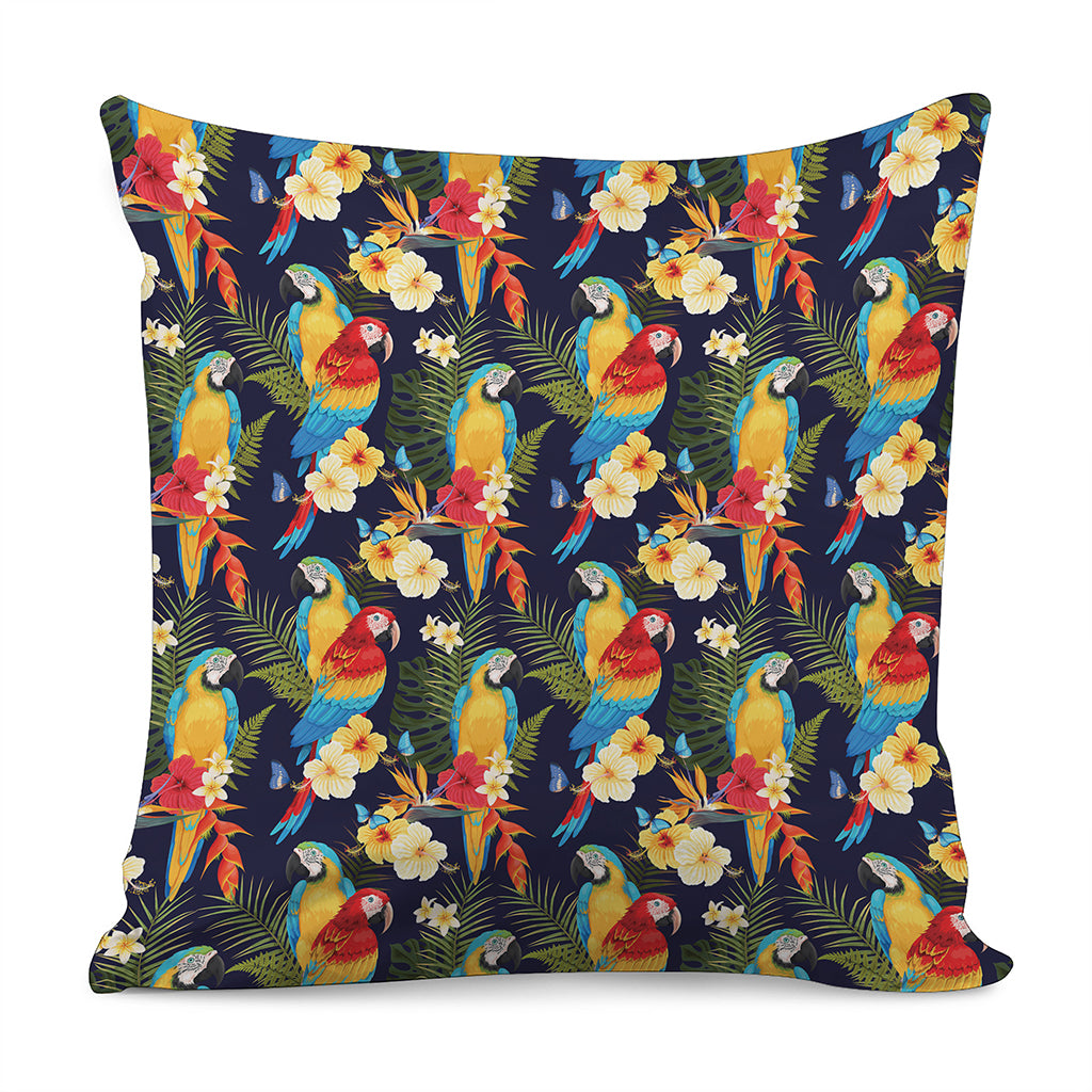 Parrot And Flower Pattern Print Pillow Cover