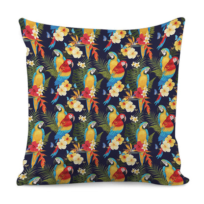 Parrot And Flower Pattern Print Pillow Cover