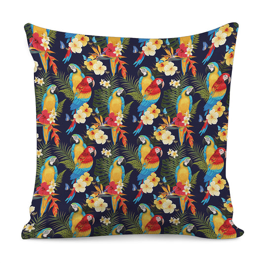 Parrot And Flower Pattern Print Pillow Cover