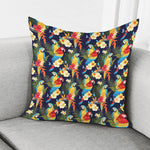 Parrot And Flower Pattern Print Pillow Cover