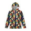 Parrot And Flower Pattern Print Pullover Hoodie
