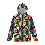 Parrot And Flower Pattern Print Pullover Hoodie
