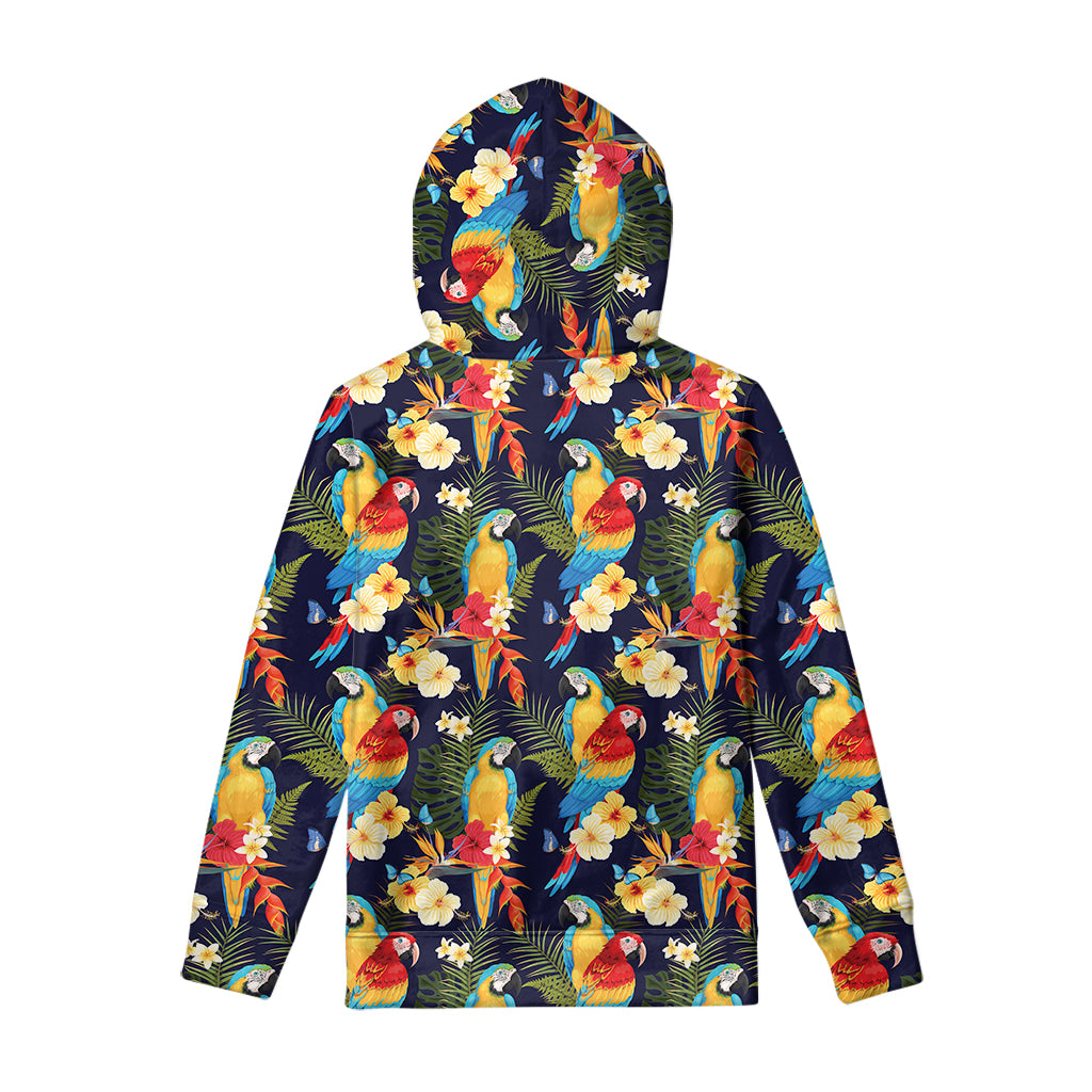 Parrot And Flower Pattern Print Pullover Hoodie