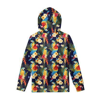 Parrot And Flower Pattern Print Pullover Hoodie
