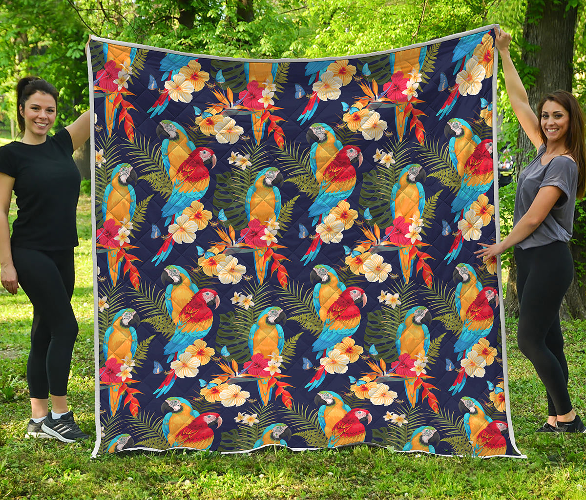 Parrot And Flower Pattern Print Quilt