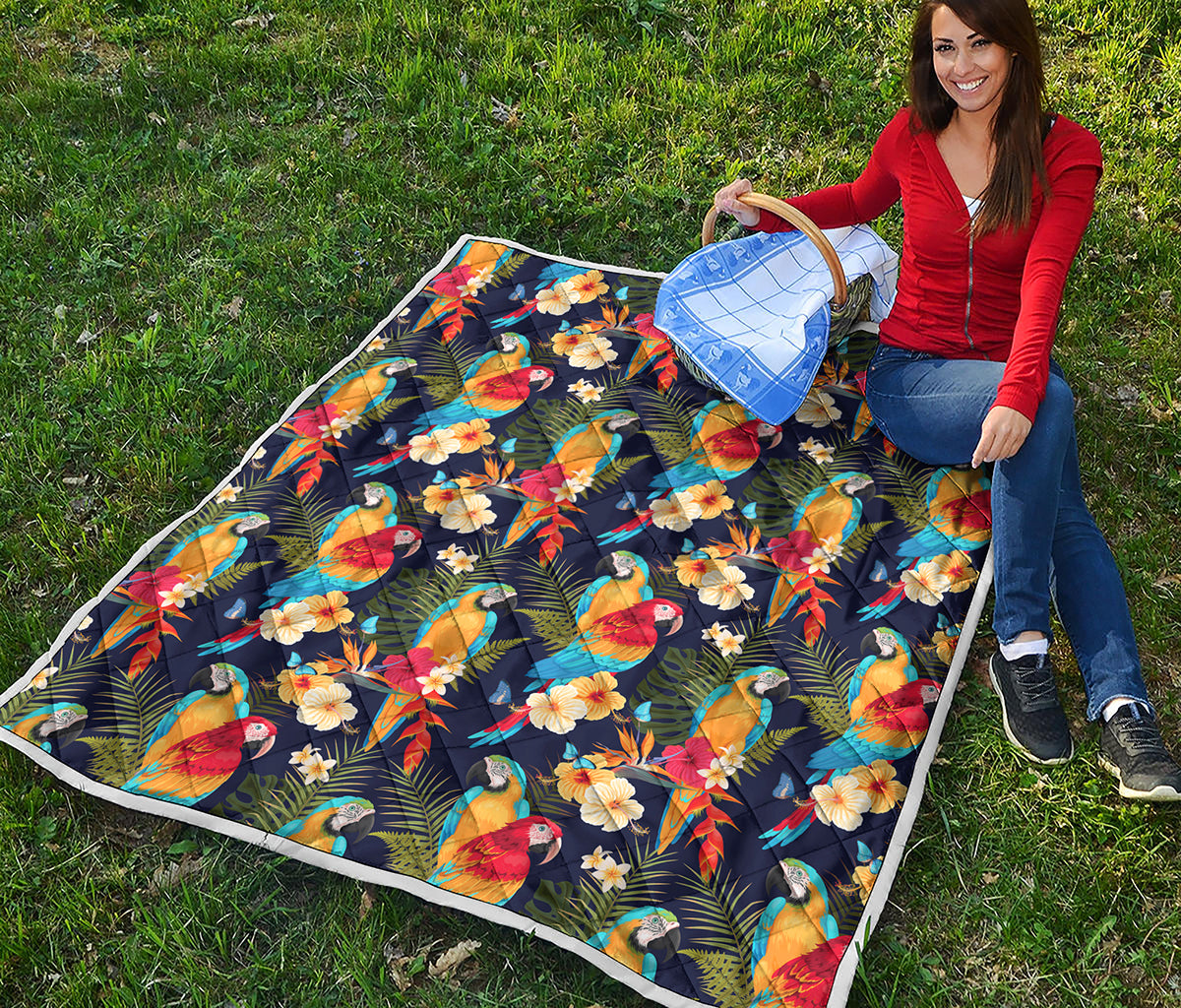 Parrot And Flower Pattern Print Quilt