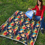 Parrot And Flower Pattern Print Quilt