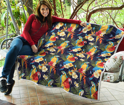 Parrot And Flower Pattern Print Quilt