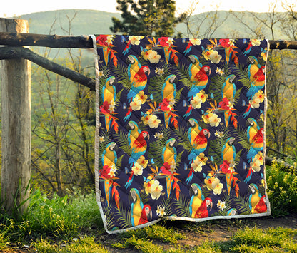 Parrot And Flower Pattern Print Quilt