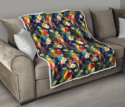 Parrot And Flower Pattern Print Quilt