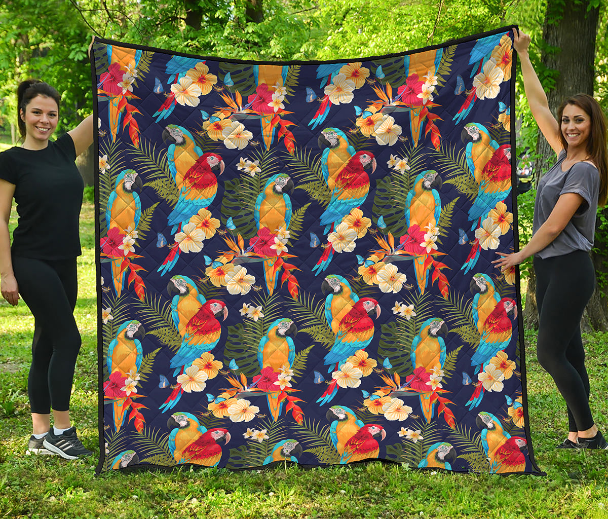 Parrot And Flower Pattern Print Quilt