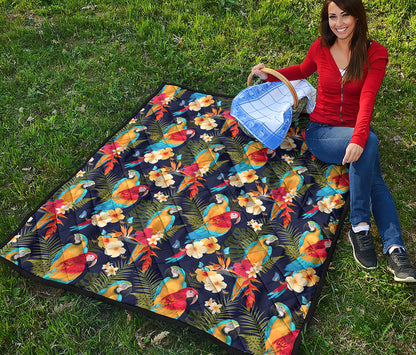 Parrot And Flower Pattern Print Quilt