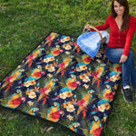 Parrot And Flower Pattern Print Quilt