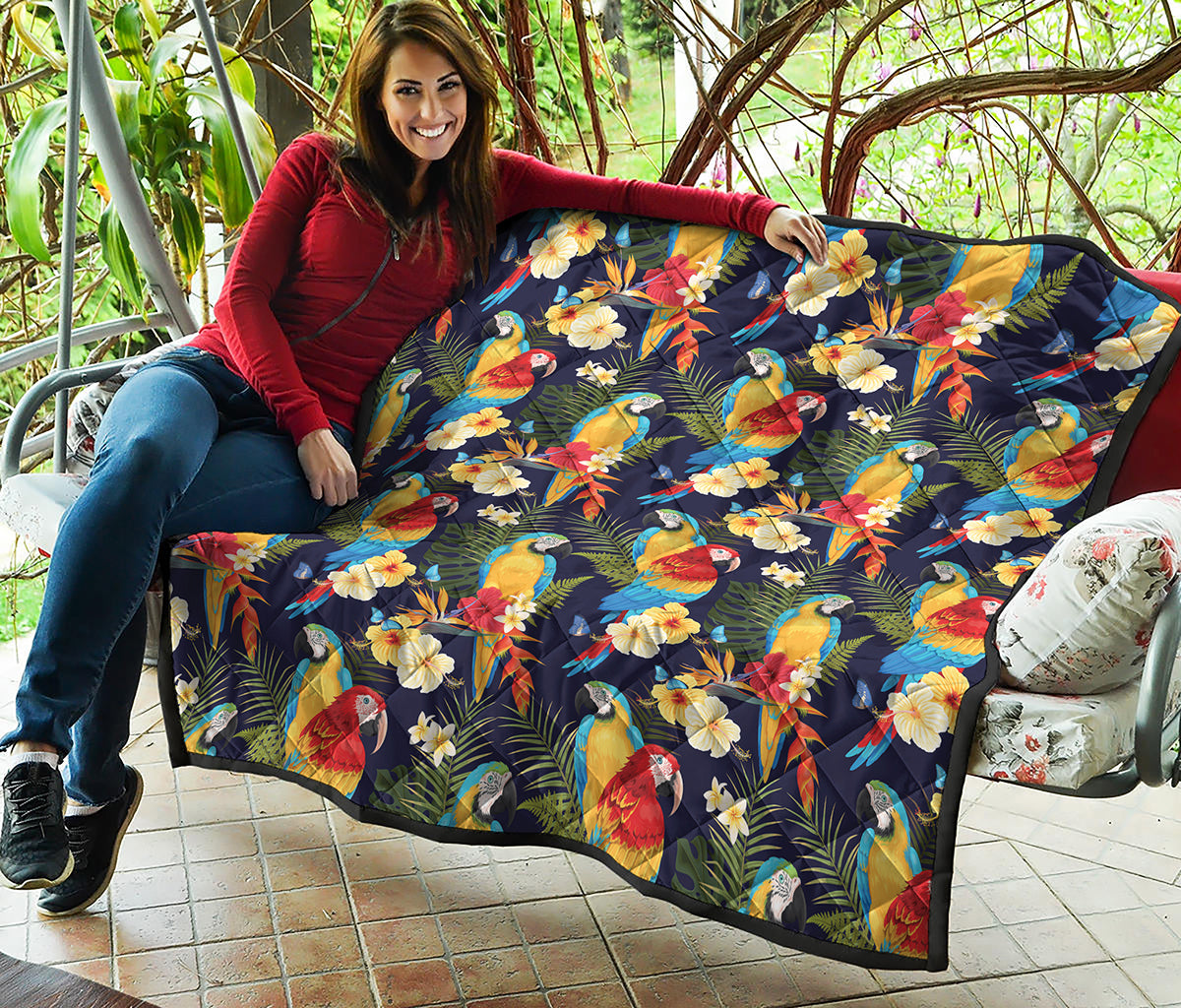 Parrot And Flower Pattern Print Quilt