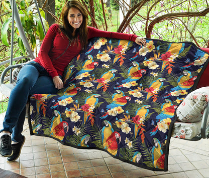 Parrot And Flower Pattern Print Quilt