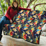 Parrot And Flower Pattern Print Quilt