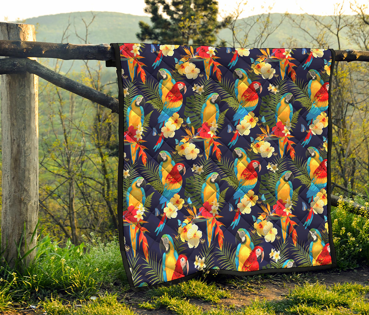 Parrot And Flower Pattern Print Quilt