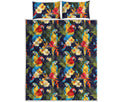 Parrot And Flower Pattern Print Quilt Bed Set