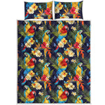 Parrot And Flower Pattern Print Quilt Bed Set