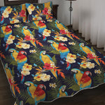 Parrot And Flower Pattern Print Quilt Bed Set