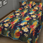 Parrot And Flower Pattern Print Quilt Bed Set