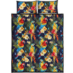 Parrot And Flower Pattern Print Quilt Bed Set