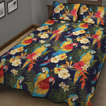 Parrot And Flower Pattern Print Quilt Bed Set