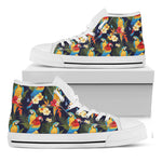 Parrot And Flower Pattern Print White High Top Shoes