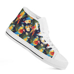 Parrot And Flower Pattern Print White High Top Shoes