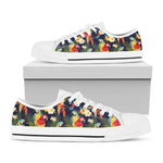 Parrot And Flower Pattern Print White Low Top Shoes