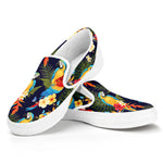 Parrot And Flower Pattern Print White Slip On Shoes