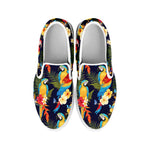 Parrot And Flower Pattern Print White Slip On Shoes