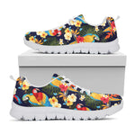 Parrot And Flower Pattern Print White Sneakers