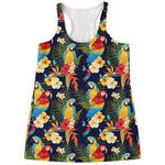 Parrot And Flower Pattern Print Women's Racerback Tank Top