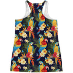 Parrot And Flower Pattern Print Women's Racerback Tank Top