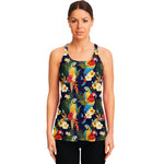 Parrot And Flower Pattern Print Women's Racerback Tank Top