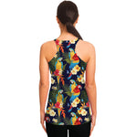 Parrot And Flower Pattern Print Women's Racerback Tank Top
