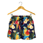 Parrot And Flower Pattern Print Women's Shorts